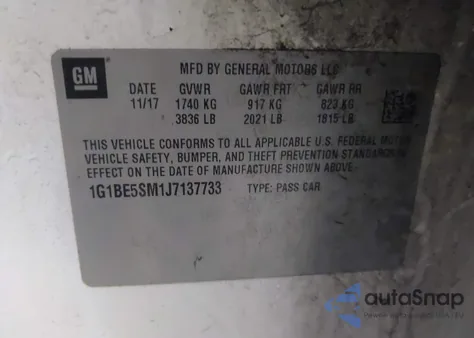 2018 Chevrolet Cruze Lt Auto from USA, damaged, VIN 1G1BE5SM1J7137733